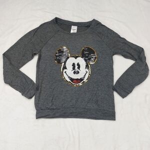 DISNEY WOMEN'S GRAY SEQUIN MICKEY MOUSE LONG SLEEVE SWEATSHIRT SIZE SMALL
